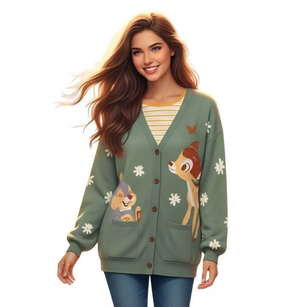 Disney Our Universe Bambi 80th Anniversary Floral Cardigan Sweater Size S/M